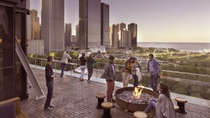 rooftop terrace with view of chicago