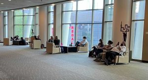 Attendees viewing mobile app